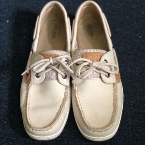 Women’s Cream Sperry Leather Boat Shoes